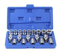 Aladeno 19 pièces ensemble 1/2 pouces universel finition miroir jeu de douilles cannelées Drive Star Kit d'embouts à douille hexagonale type E mâle femelle outil de réparation de