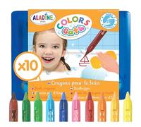 Aladine - Colors Bath - 10 Crayons Bain - Feutres de Bain Effaçables - Pour Dessiner & Écrire - Avec Mallette de Rangement - Faciles à Nettoyer - Jeu de Bain Enfant 3 ans - 42032