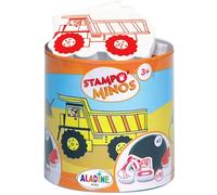 Aladine - 10 Tampons Chantier de Construction avec Encreur - Tampons Enfant dès 3 ans - Stampominos - Encre Lavable - Camion Grue Benne - Activité Enfant Dessin Garçon Fille - Idée Cadeau - 85127