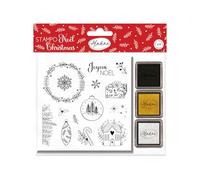 Aladine - 14 Tampons Noël Végétal - Avec Encreurs Noir, Argenté & Doré - Scrapbooking, Loisirs Créatifs - 03820