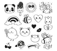 Aladine - Tampons Kawaii avec Encreur Noir - Stampo + encreur noir - Stampo Funny - Kawaii Japon Manga - 2 à 5 cm - 85181