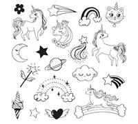 Aladine - 19 Tampons Licorne avec Encreur Noir - Tampons Enfant 6 ans et + - Stampo Funny - Encre Lavable - Activité Manuelle Dessin - Cheval, Arc-en-Ciel, Etoiles - Idée Cadeau Fille Garçon - 85180