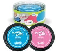 Aladine - 2 Encreurs XXL Bleu & Rose - Pour Tampons Bébé - Grande Taille - Pour Enfant 2 ans - Encre Lavable - Dès 18 mois, Rose & Turquoise