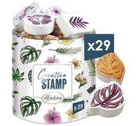 Aladine - 29 Tampons Jungle avec Encreur Noir - Pour Personnaliser Cartes, Invitations - Scrapbooking, Bullet Journal, Feuilles Exotiques Fleurs Nature - Creative Stamp - 03744