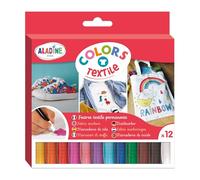 Aladine 3042021 Lot de 12 feutres textiles colorés pour T-shirt, sac et chaussures pour enfants à partir de 3 ans