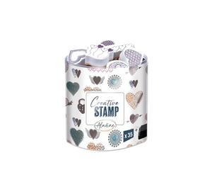 Aladine - 35 Tampons Coeurs avec Encreur Noir - pour Scrabooking, Carterie, Bullet Journal, Loisirs Créatifs - Encreur Noir Inclus - Amour Couple Saint-Valentin Love Merci - 03720