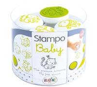 Aladine- 4 Tampons Animaux Familiers avec Encreur, Chien Chat, Stampo Baby, Cadeau Enfant 2 Ans, Bébé, Encre Lavable & Faciles à Manipuler, Dès 18 Mois, 03801, Vert