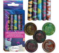 Aladine - 5 Bâtons de Cire à Cacheter Marbrée « Caméléon » - Pour Pistolet à Cire - Sceau de Cire - Coloris Pastel - Idéal Faire Part Mariage, Carterie - Vert, Orange, Jaune - 72460