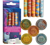 Aladine - 5 Bâtons de Cire à Cacheter Marbrée « Gris Fauve » - Pour Pistolet à Cire - Sceau de Cire - Coloris Pastel - Idéal Faire Part Mariage, Carterie - Bleu, Orange, Jaune - 72461