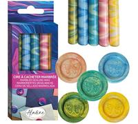 Aladine - 5 Bâtons de Cire à Cacheter Marbrée « Vague de Printemps » - Pour Pistolet à Cire - Sceau de Cire - Coloris Pastel - Idéal Faire Part Mariage, Carterie - Vert, Bleu, Jaune - 72462