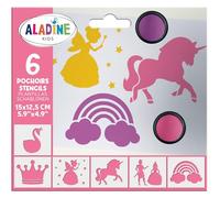 Aladine - 6 Pochoirs Enfants Princesse - 15 x 12,5 cm - Pour Décoration Toutes Surfaces - Pochoir Feutres, Peinture, Airbrush - Dessin A4