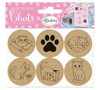 Aladine - 6 Tampons Bois Chats - Tampons pour Scrapbooking, Carterie, Loisirs Créatifs, Décoration, Cadeaux - Animaux Félins - 01910, Chat
