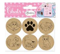 Aladine - 6 Tampons en Bois Ronds « Chat » - Loisirs Créatifs - Bonne Année, Joyeux Noël - 01910