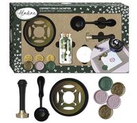 Aladine - Coffret Cire à Cacheter « Nature » - Kit Réchaud, Cuillère, Perles de Cire, Tampons, Manche & Bougie - Faire-Part Mariage Naissance Lettres Courriers Menus - Cadeau Loisirs Créatifs - 85511