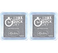 Aladine - Encreur Izink Quick Dry - Encreur à Séchage Rapide - Scrapbooking, Bullet Journal et Carterie Créative - Taille M - 5 x 5 cm - Couleur Argent (Lot de 2)