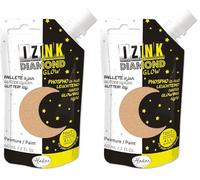 Aladine - Izink Diamond Glow - Peinture Pailletée le Jour, Phosphorescente la Nuit - Ultra Couvrante, Tout Support - DIY et Loisirs Créatifs - Gourde Souple 60 ml - Or 82093 (Lot de 2)