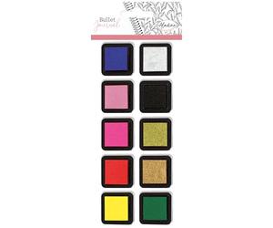 Aladine - Kit 10 Mini Encreurs pour Bullet Journal - Encres pour Tampons - 2,5 x 2,5 cm - Rouge, Vert, Jaune, Rose, Noir, Bleu, Doré, Argenté, Cuivré - Pour Carterie, Loisirs Créatifs - Izink - 03915