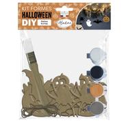 Aladine - Kit 12 Suspensions Halloween - Déco en Bois à Peindre | À Suspendre - Kit Formes en Bois Peinture Noire - Sapin de Noël - Loisirs Créatifs - 85643