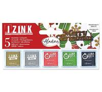 Aladine - Kit 5 Encreurs Noël - Encres pour Tampons - Rouge, Vert, Noir, Doré, Argenté - Pour Personnaliser Invitations, Cadeaux, Menus, Étiquettes, Bullet Journal Xmas - Izink - 03927