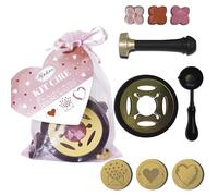 Aladine - Kit Cire à Cacheter « Passion » - Kit Réchaud, Cuillère, Perles de Cire, 3 Cachets & Manche - Sceaux Amour Romantique Coeur - Cadeau Loisirs Créatifs - 71140