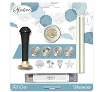 Aladine - Kit Cire à Cacheter « Vacances » - Avec 4 Cachets, Manche, Bâtonnet de Cire & Encreur - Mer, Été - Décoration Cartes Postales, Lettres, Cadeaux - Loisirs Créatifs - 71138
