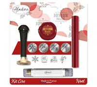 Aladine - Kit de Cire à Cacheter Noël - Scrapbooking et Carterie Créative - Cire + Manche + Batonnet Encreur de Finition + Flocon, Cadeau