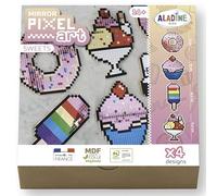 Aladine - Kit Décorations Pixel Art « Sweets » - Kit Créatif Mosaique - Carrés Adhésifs Effet Miroir - Glace, Donut, Cupcake, Esquimau - Formes en Bois - Peinture Loisirs Créatifs - 85613