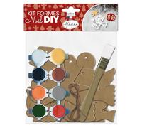 Aladine - Kit Décorations Sapin de Noël à Peindre - Déco en Bois Personnalisable - Ange, Bonhomme de Neige, Étoile - Kit Formes en Bois Guirlande Peinture Loisirs Créatifs - 85512