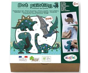 Aladine - Kit Dot Painting Dinosaure - À partir de 6 ans - Peinture aux Points Enfant - Coffret Loisirs Créatifs Dinos - Garçon Fille - Idée Cadeau Anniversaire, Noël - 85479