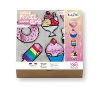 Aladine - Kit Pixel Art Sweets - Glace, Esquimau, Donut, Cupcake - 4 formes en Bois + Carreaux Adhésifs - 85613