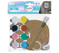 Aladine - Kit Suncatcher Chat Rond - Attrape Rêve - Kit Loisir Créatif - Forme en Bois Chat + Pinceau + 8 Peintures + Ficelle + Boule Translucide - 85620