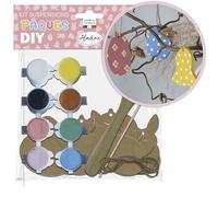 Aladine - Kit Suspensions de Pâques à Peindre - Décorations en Bois Personnalisables - Cloche, Lapin Oeuf - Kit Formes en Bois Guirlande Peinture Loisirs Créatifs - 85606