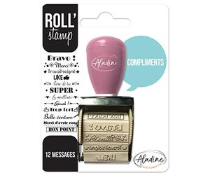Aladine - Roll' Stamp Compliments - Tampon à Molette - 12 Messages à Tamponner Partout - Idéal pour Bullet Journal, Scrapbooking 2159 Noir