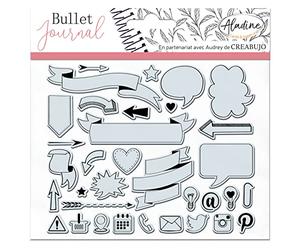 Aladine - Stampo Bullet Clear BANNIÈRES & ICÔNES - Planche de Tampons en Mousse, Empreinte Silicone - Idéal pour Bullet Journal, Scrapbooking, Carnets - Loisirs Créatifs DIY