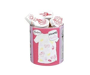 Aladine - Stampo Textile Licorne - Kit de 14 Tampons pour Tissu - Encreur Inclus - Fixation au Fer à Repasser - Lavable en Machine - Motifs Licornes 05265