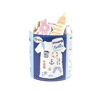 Aladine - Stampo Textile Navy - Kit de 13 Tampons pour Tissu - Encreur Inclus - Fixation au Fer à Repasser - Lavable en Machine - Motifs Poissons, Phare, Ancre