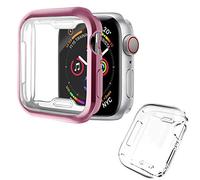 Aladrs Coque de protection d'écran pour Apple Watch Series 4/5 40 mm 44 mm, protection intégrale haute définition, coque transparente ultra fine compatible avec iWatch Series 4/5 44mm Lot de 2 (rose + transparent).