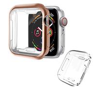 Aladrs Coque de protection d'écran pour Apple Watch Series 4/5 40 mm 44 mm, protection intégrale haute définition, coque transparente ultra fine compatible avec iWatch Series 4/5 44mm Lot de 2 (or rose + transparent).