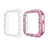 ALADRS Lot de 2 coques rigides compatibles avec Apple Watch 42 mm, double rangée de diamants brillants en cristal pour iWatch Series 3 Series 2 Series 1 (rose et transparent 42 mm)