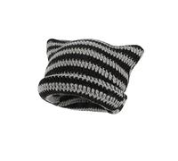 Alafime Bonnet Grunge Fée Y2K Chat dans Le Bonnet Rayé Crochet Décontracté Bonnet Hiver Chaud Tricoté Accessoires pour la Tête, Noir , taille unique