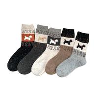 Alafime Jolies chaussettes pelucheuses pour femme - Imprimé chien kawaii nordique vintage Y2K - Chaussettes thermiques confortables pour l'automne - Vêtements d'hiver, 5 paires, One Size Wide