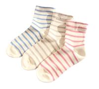Alafime Lot de 3 paires de chaussettes rayées en lin pour femme - Chaussettes mignonnes en coton - Chaussettes souples et esthétiques japonaises, 3 paires, Medium