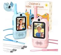 ALAFLY Lot de 2 Talkies-Walkies Vidéo Enfant avec Double Caméra, Rechargeable Talkies Walkies avec Photo Effet Autocollant, Chat Vocal, Messagerie Emoji, Cadeaux pour Garçons & Filles 3-12 Ans