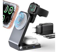 ALAFLY Station de Charge Magnétique 25W, Chargeur à Induction 3 en 1 Qi2.2, Chargeur sans Fil avec MagSafe pour iPhone 17, Apple Watch, AirPods (avec Adaptateur 45W)