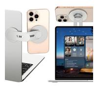 ALAFLY Support Magnétique pour Ordinateur Portable, 110° Extension Pliable et 180° Réglable Support Latéral pour Téléphone Portable, Compatible avec MagSafe iPhone 16 15 14 13 12 Série, Argenté