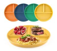 ALAHUGYEF Lot de 4 assiettes divisées de 21,8 cm avec contrôle des portions - Assiettes de régime - Assiettes creuses et réutilisables - Assiettes profondes de pique-nique pour adultes - Passent au