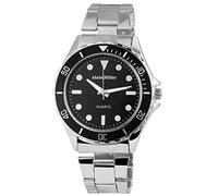 Alain Miller Montre Homme Analogique Montre Bracelet Argenté à quartz et boîtier en métal rond 44 mm x 11 mm Bracelet en acier inoxydable Argenté 20 cm x 22 mm Boucle Déployante et cadran en noir