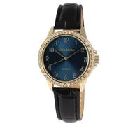 Alain Miller Montre pour femme avec bracelet en cuir synthétique Noir/doré 22,2 cm