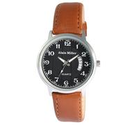 Alain Miller Montre pour homme avec bracelet en cuir synthétique marron + noir