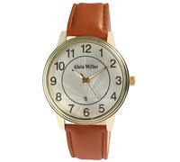 Alain Miller Montre pour homme en cuir synthétique doré, d'une longueur de 24,5 cm, design classique pour tous les hommes